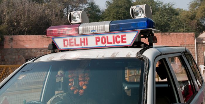 Police car in New Delhi, India